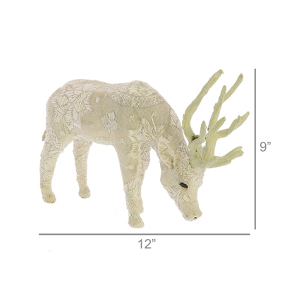 SCANDINAVIAN STAG GRAZING - SM - EMBROIDERED WHITE