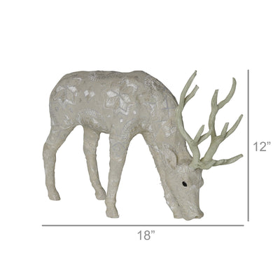 SCANDINAVIAN STAG GRAZING - LRG - EMBROIDERED WHITE