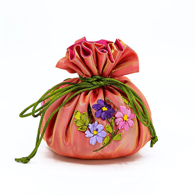 Embroidered Flowers Jewelry Pouch