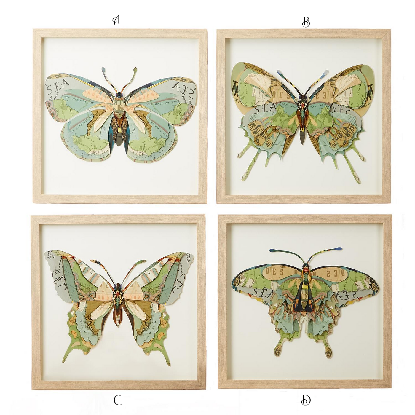 Papillion Set of 4 Butterfly Paper Collage Wall Art