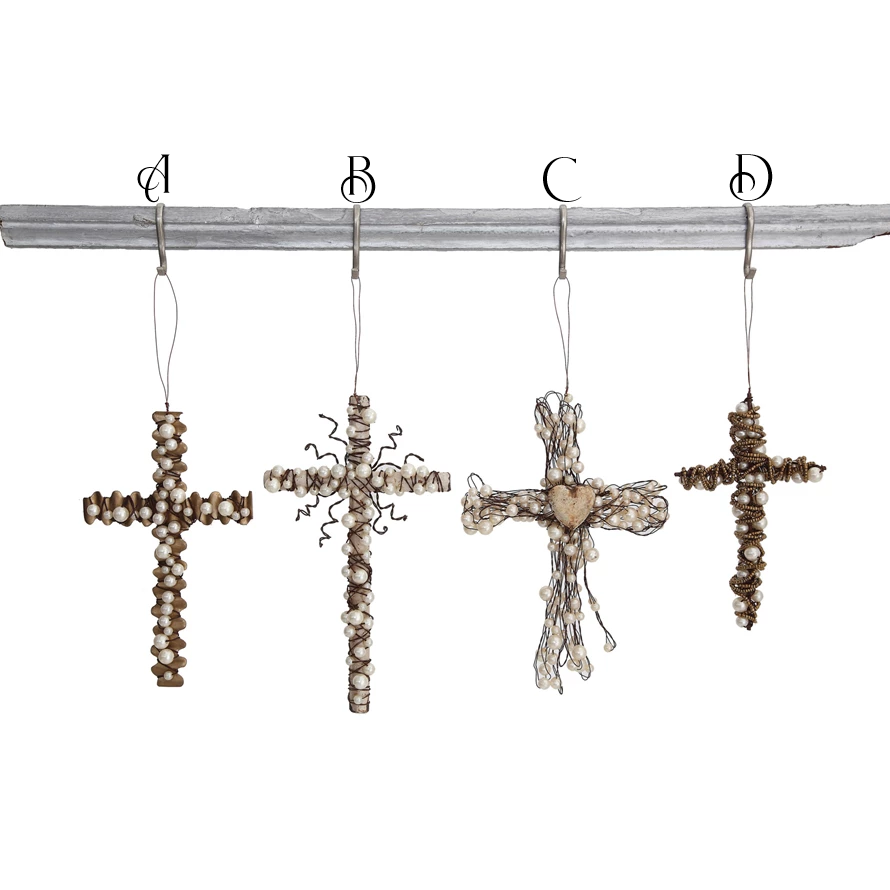 Wire Cross with Beads Ornament, 4 Styles