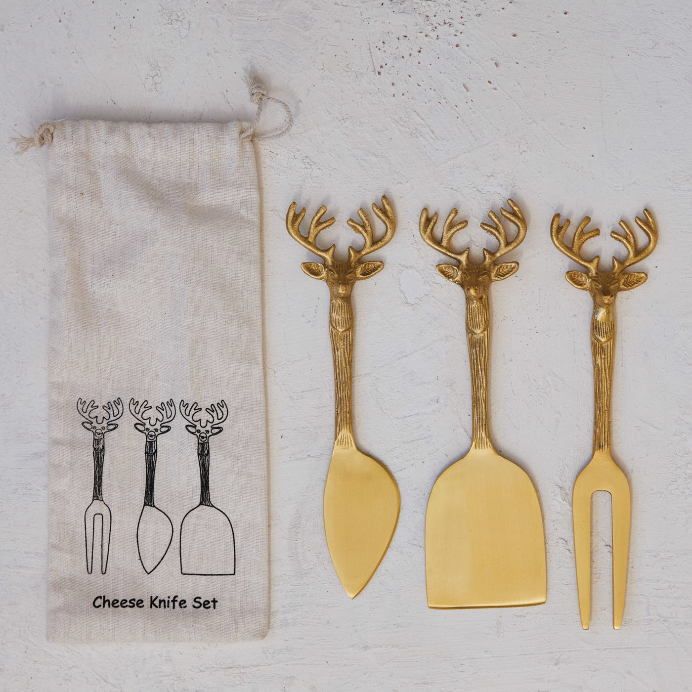 Brass Cheese Knives w/ Reindeer Handles, set of 3