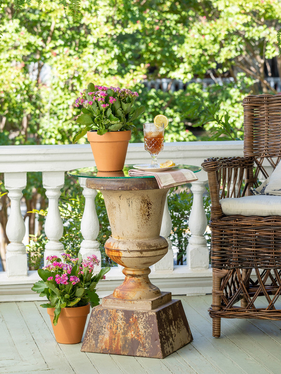 Aged Metal Entry Urn