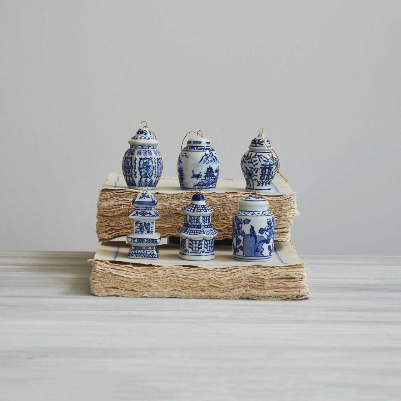 Stoneware Ginger Jar Ornament, Blue & White, 6 Styles