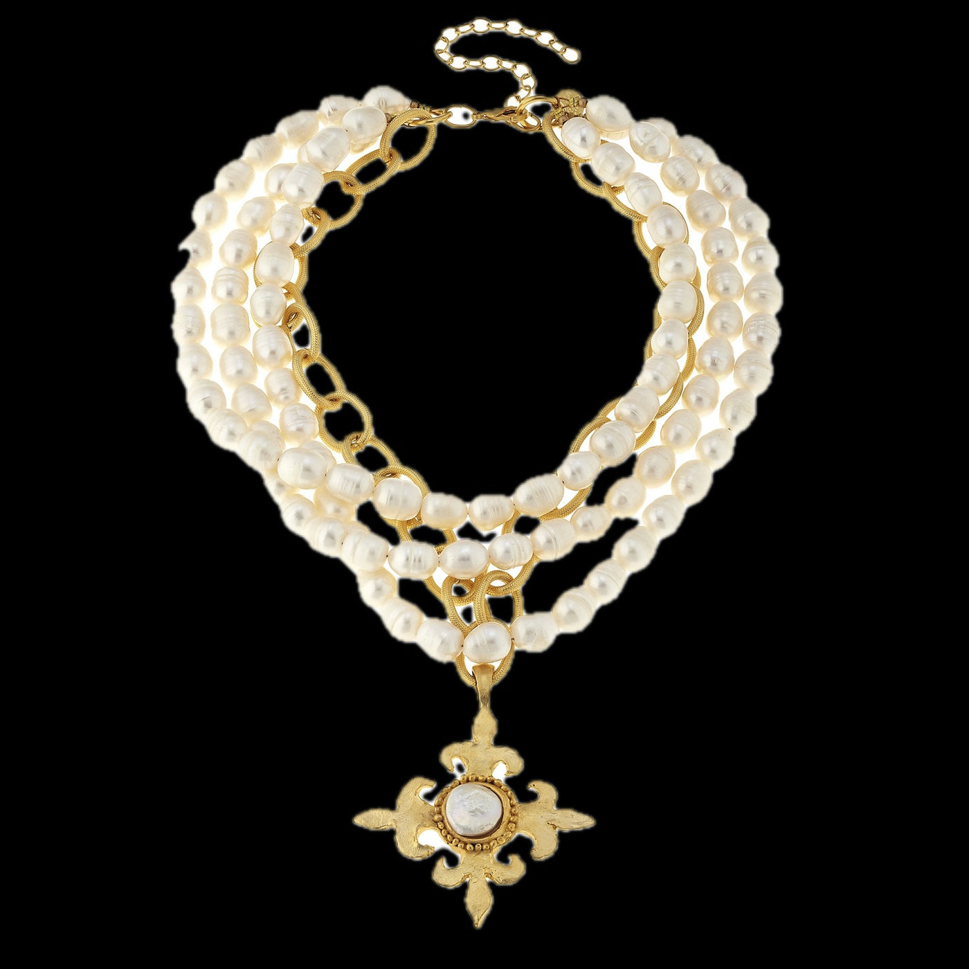 Pearl Cross Multi-Strand Pearl Necklace