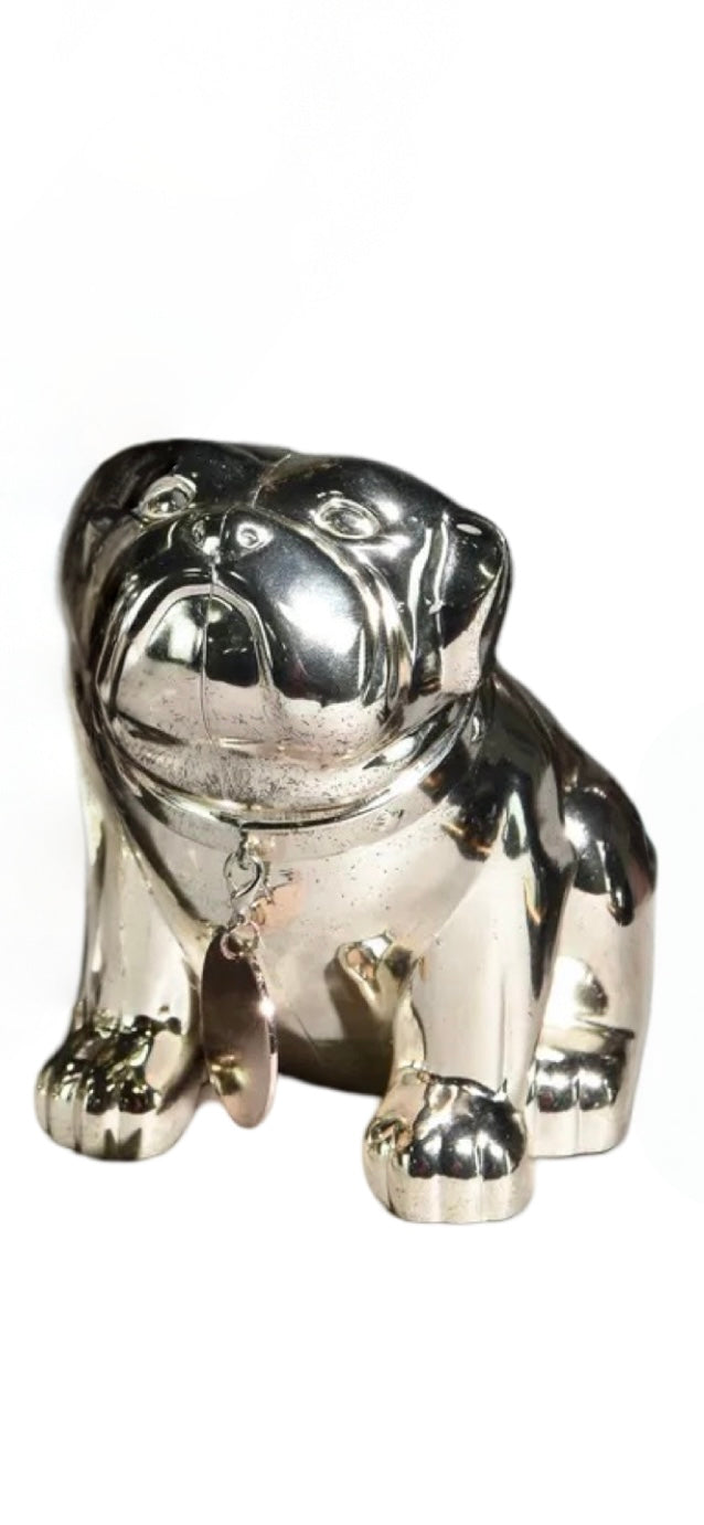 Vintage Silver Metal Dog Bank