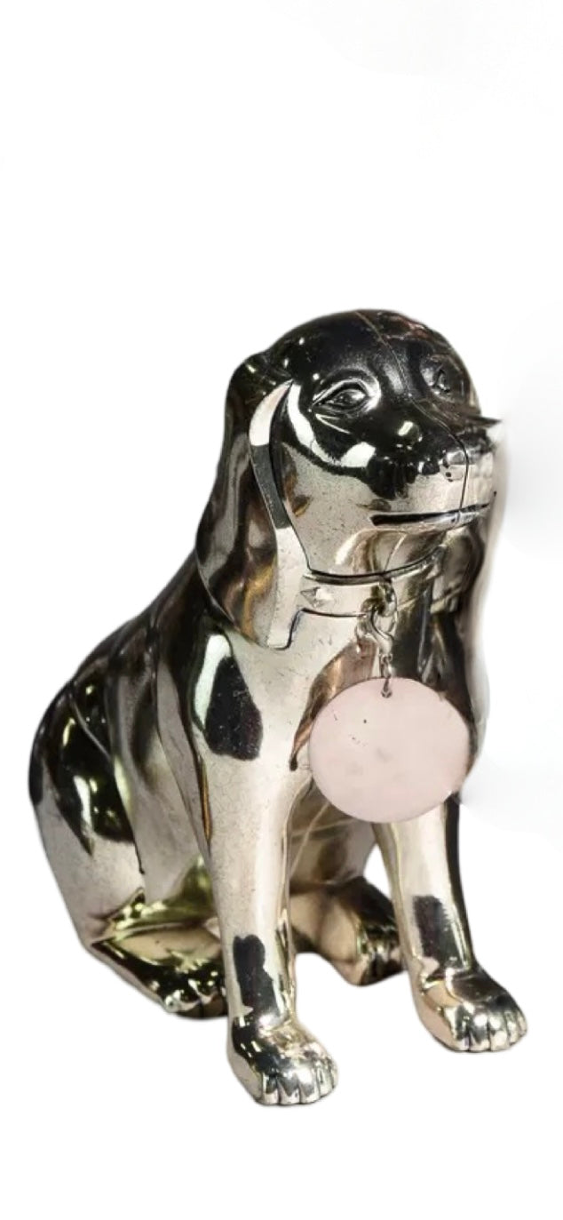 Vintage Silver Metal Dog Bank