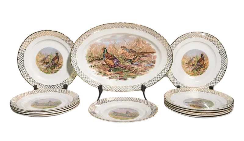 13 pc French Pheasant Plate Set