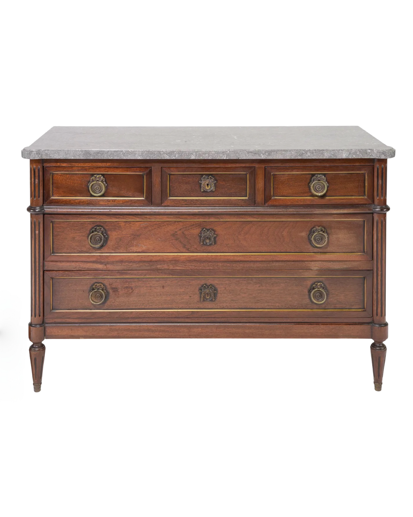 Antique Louis XVI Style Grey Marble Top Chest