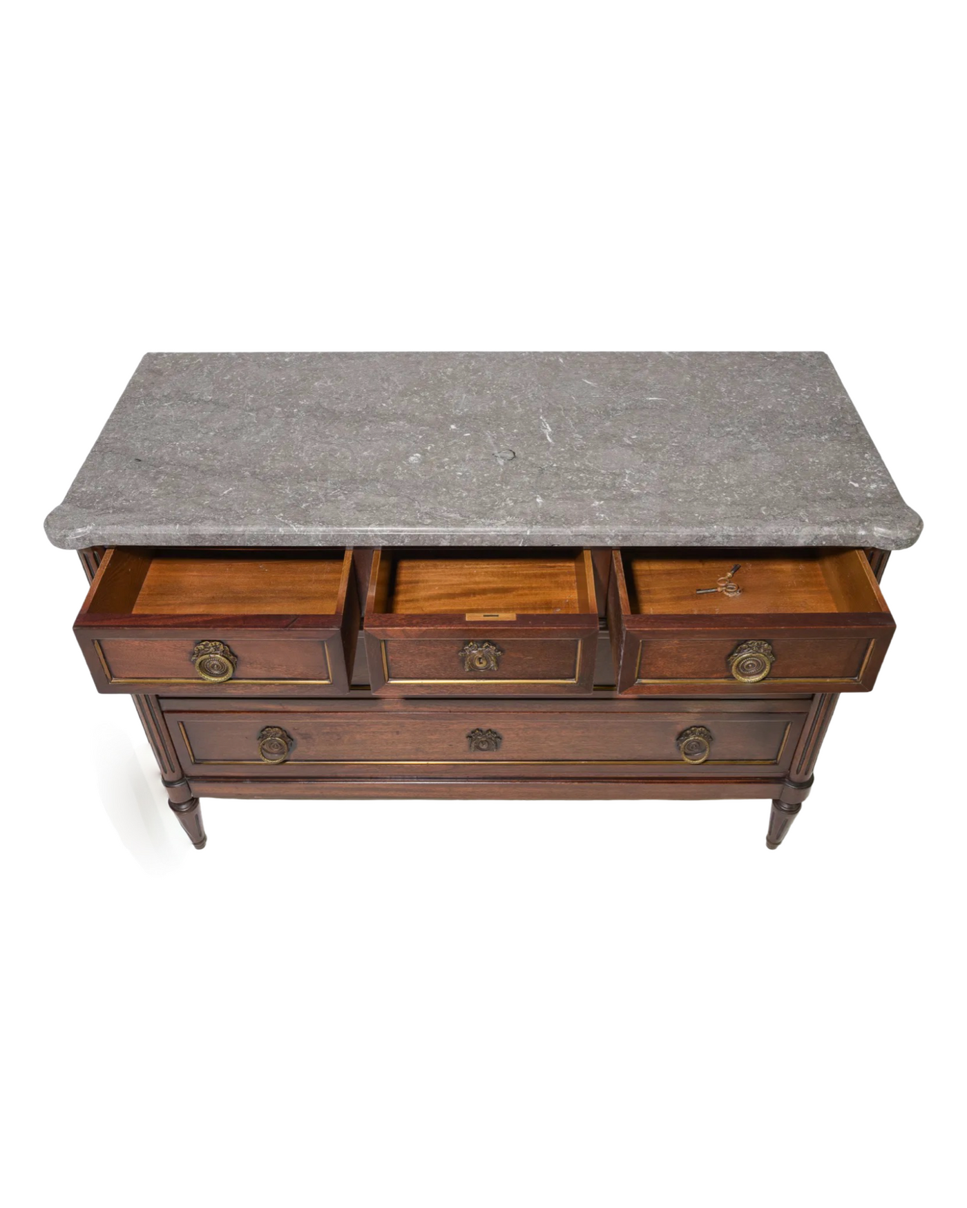 Antique Louis XVI Style Grey Marble Top Chest