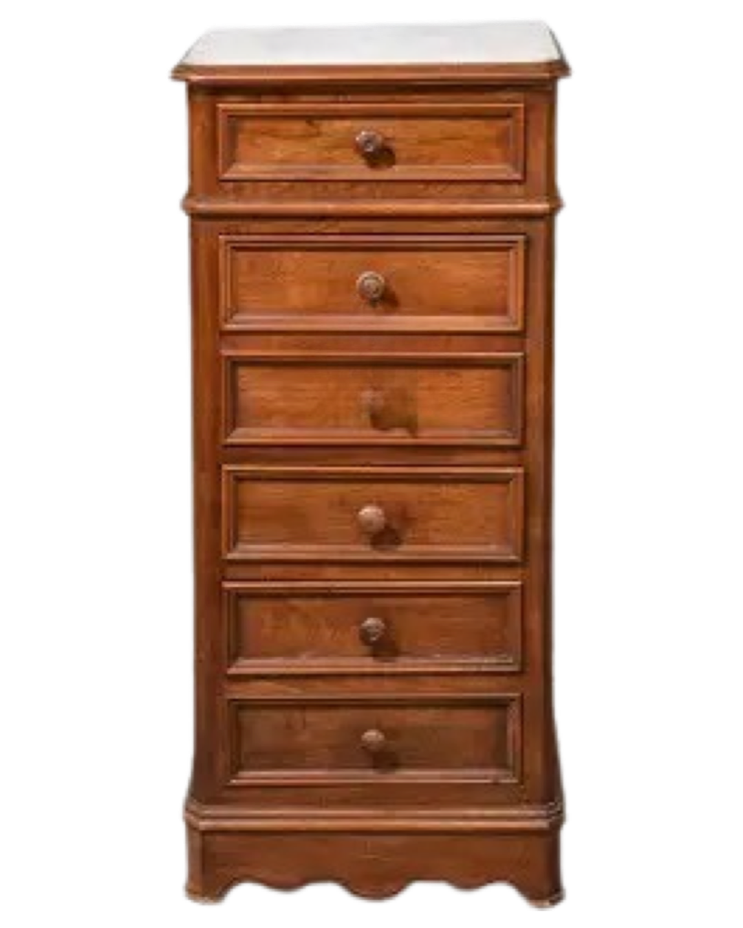 French White Marble Top Walnut Petite Chest, c. 1890