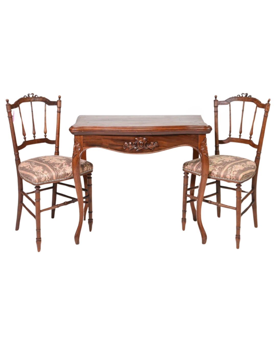 Hand Carved Louis XV Game Table and Two Chairs