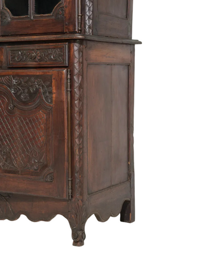 19th Century French Walnut Finely Carved Buffet Deux Corps