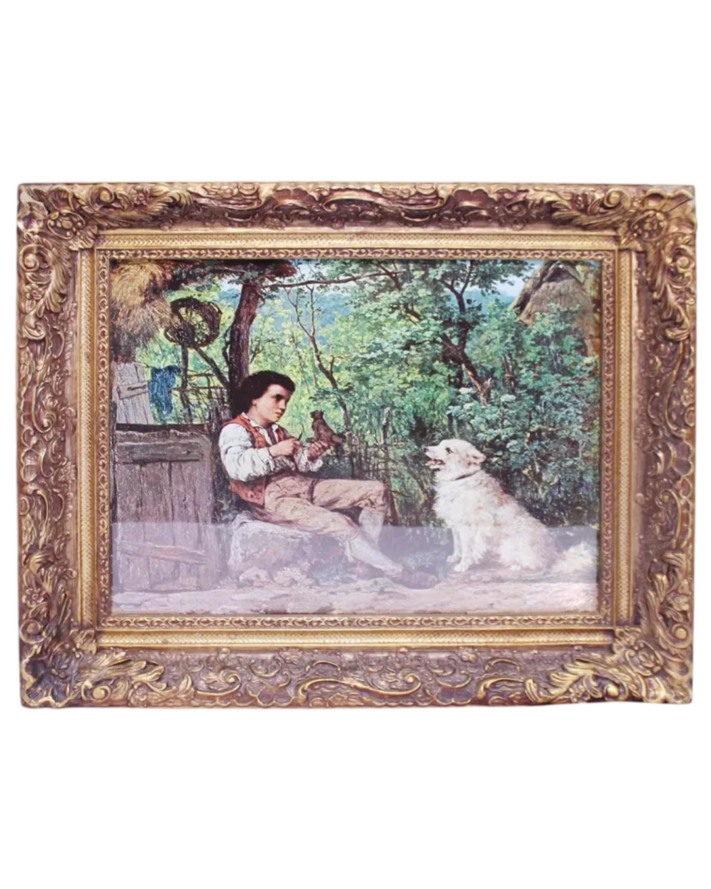 French Framed Print of Boy with Dog