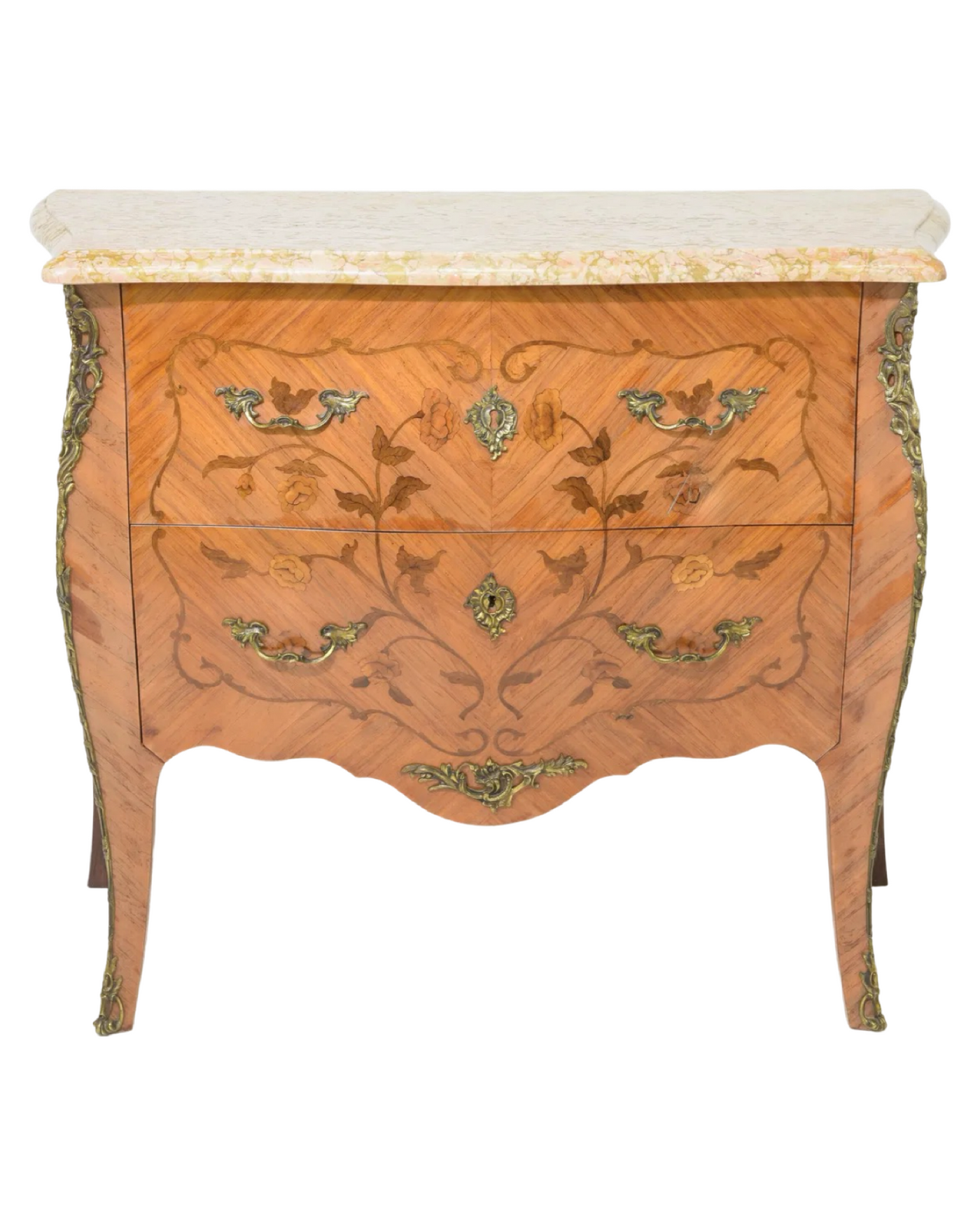 Antique Louis XV Chest with Marble Top and Marquetry