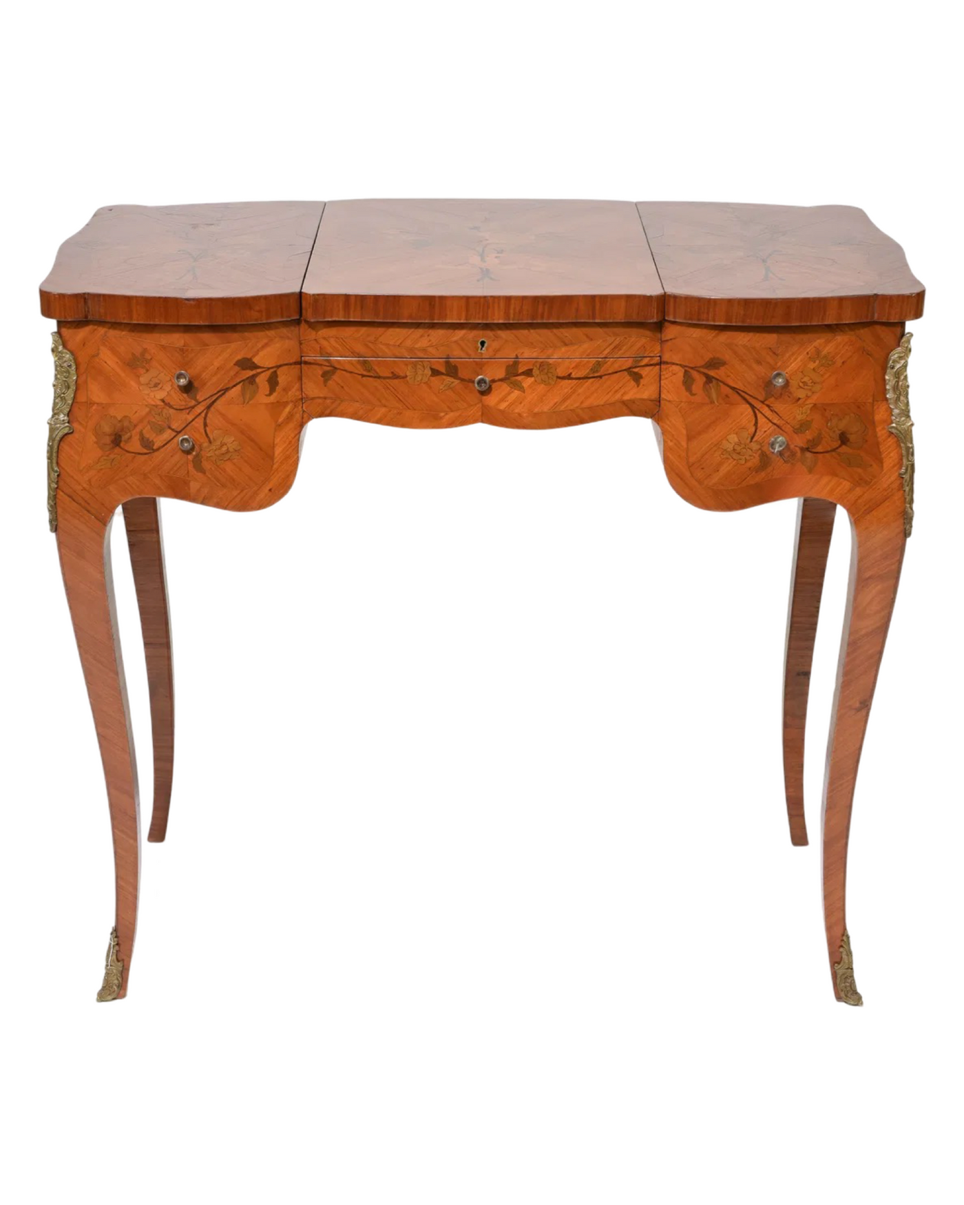 Antique French Louis XV Style Inlaid Walnut Dressing Table