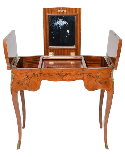 Antique French Louis XV Style Inlaid Walnut Dressing Table