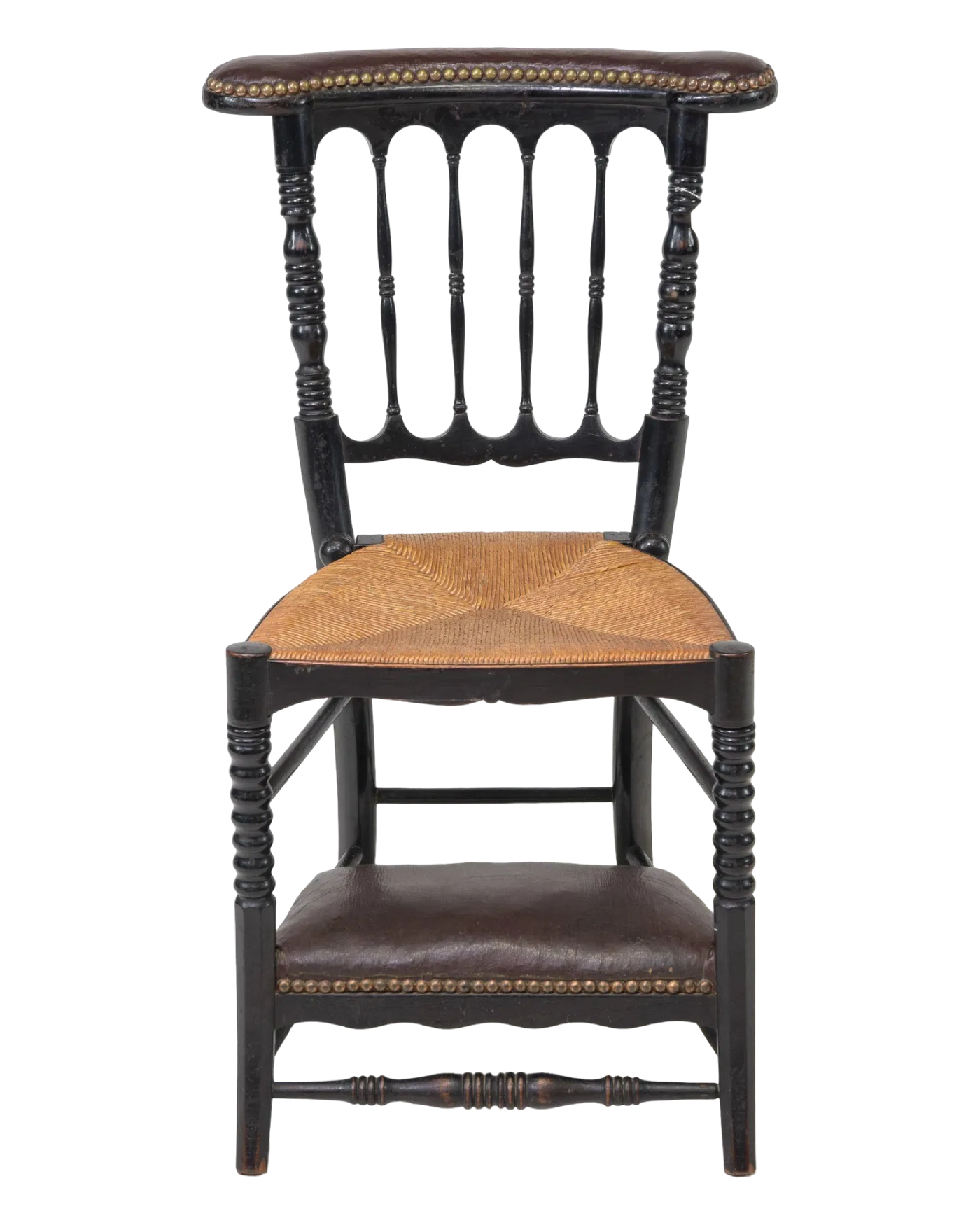 Antique French Religious Rush Seat Chair