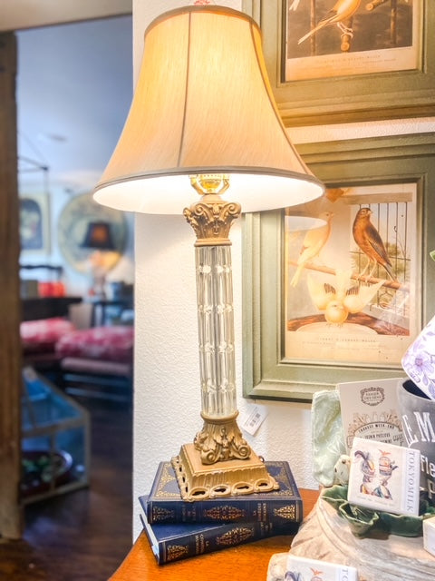 French Glass & Bronze Table Lamp