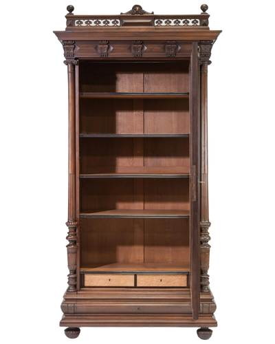 Antique Henri II Walnut Armoire with Mirrored Door