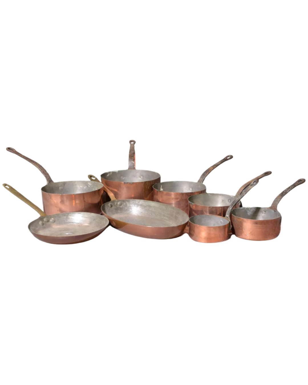 Set of 8 French Copper Pans