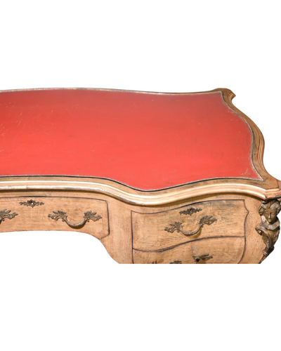 Louis XIV Library Desk with Red Leather & Glass Top