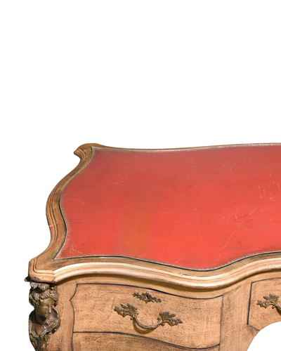 Louis XIV Library Desk with Red Leather & Glass Top