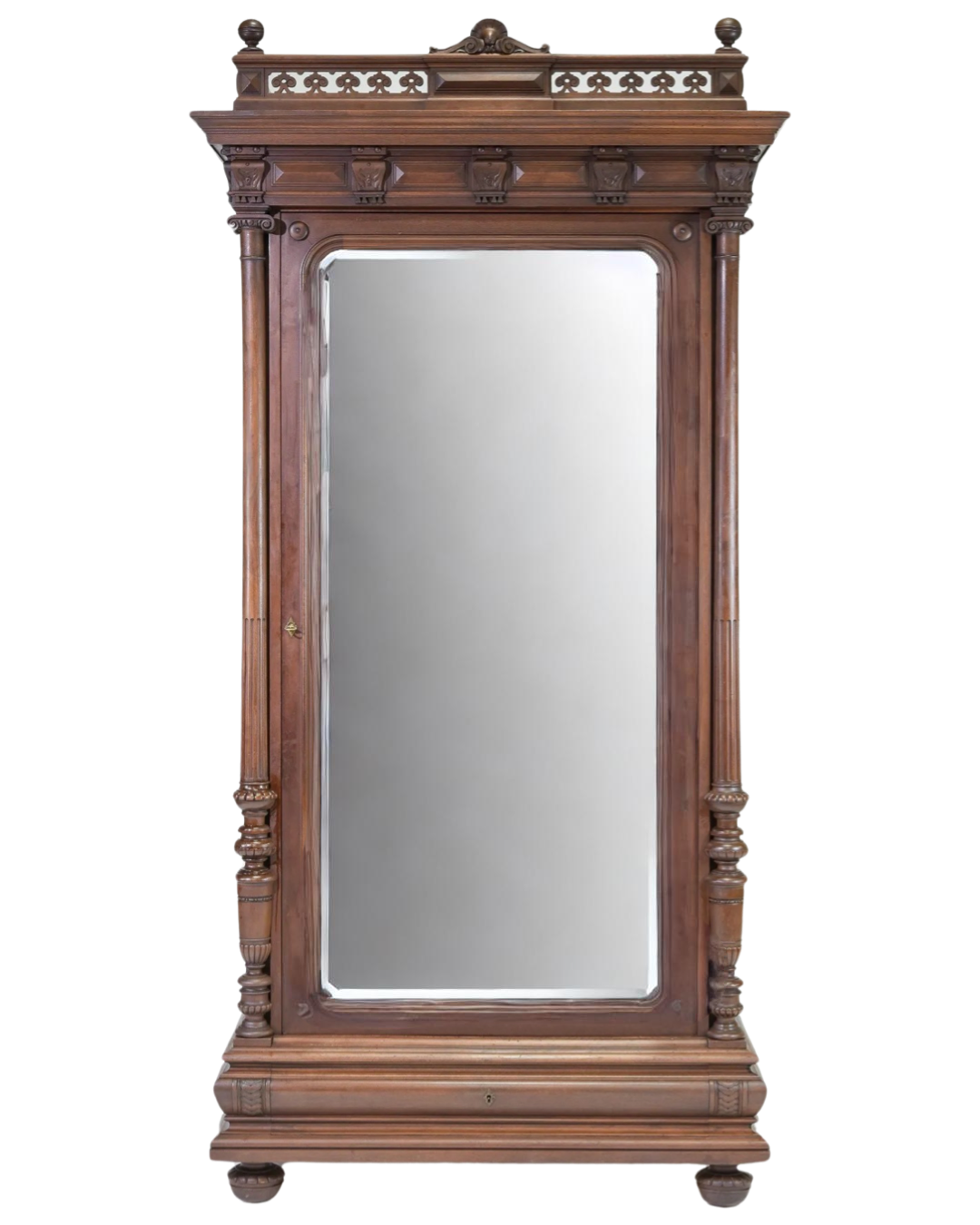 Antique Henri II Walnut Armoire with Mirrored Door