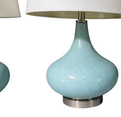 Pair of Glass Tiffany Blue Table Lamps