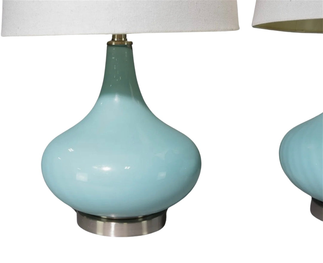 Pair of Glass Tiffany Blue Table Lamps