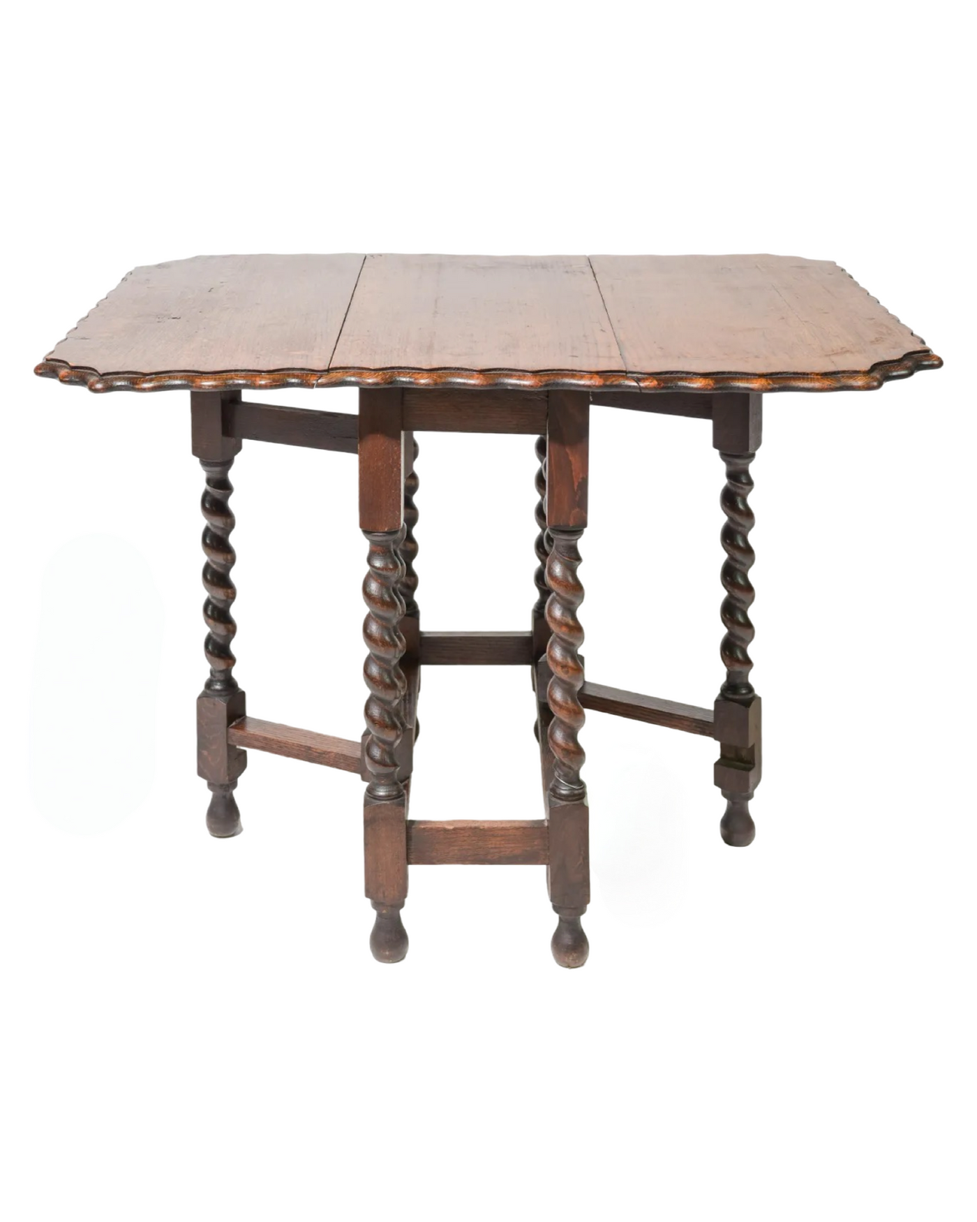 Antique Louis XIII Oak Drop Leaf Table with Scalloped Edge