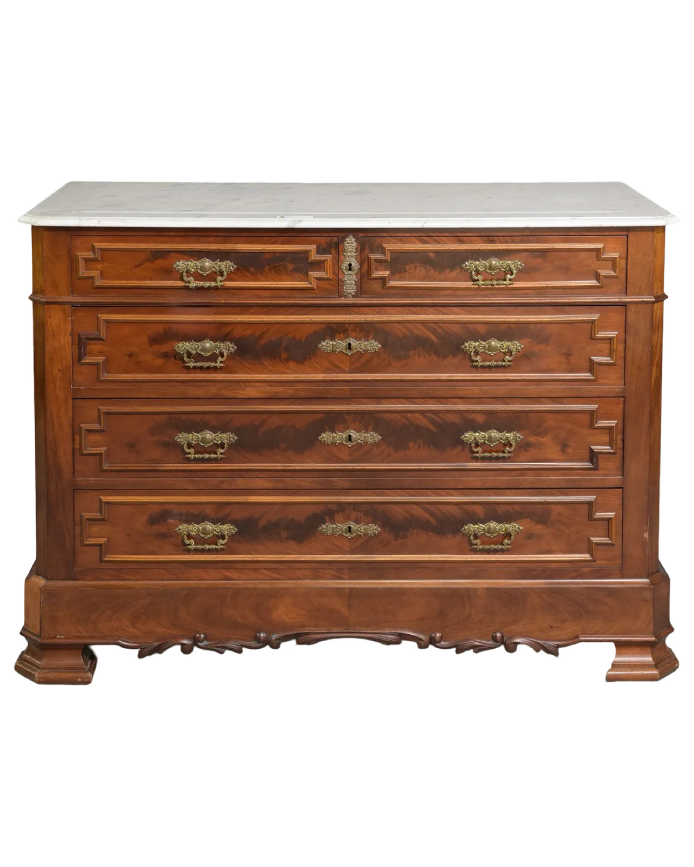 Antique French Mahogany Chest with White Marble