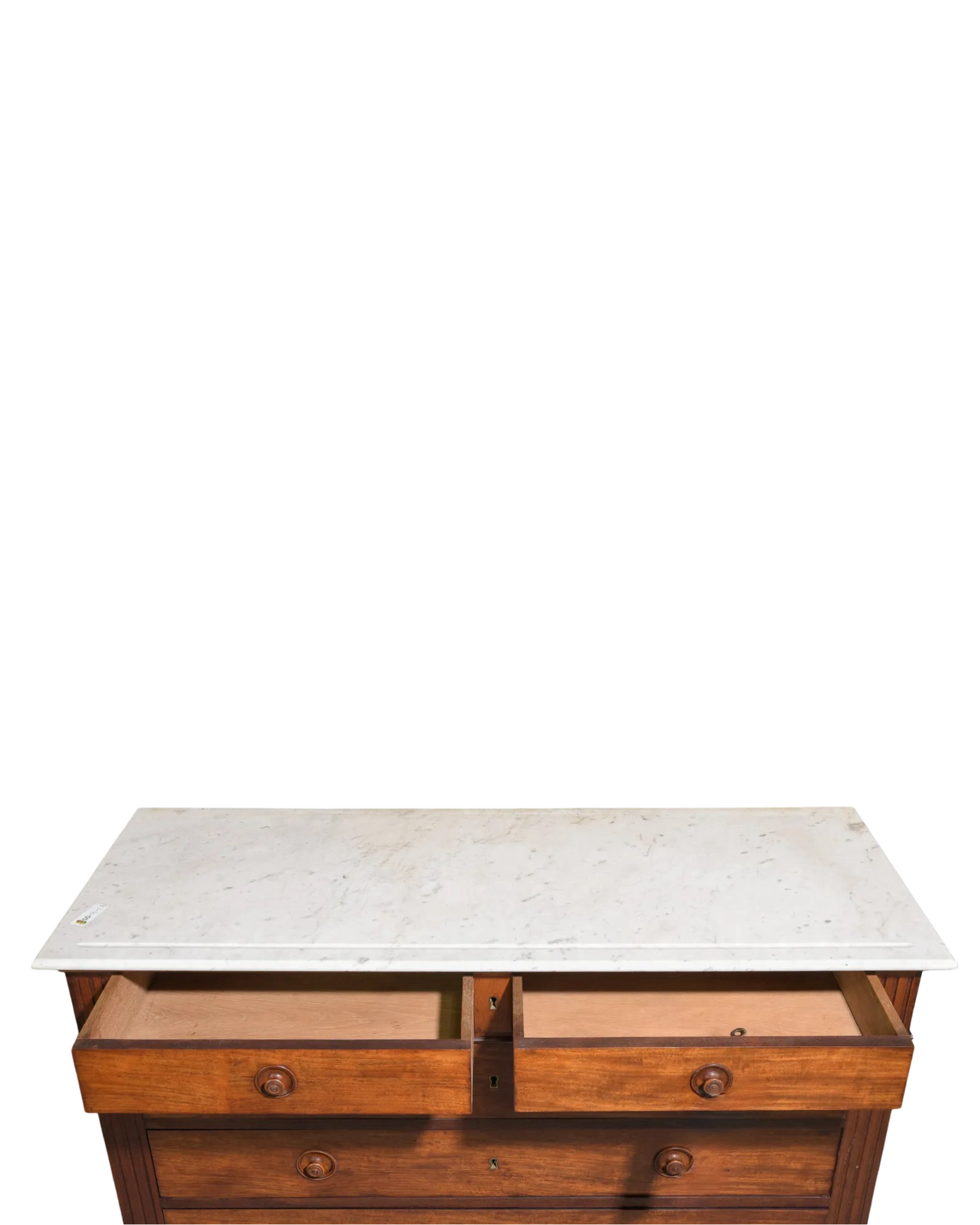 Antique French Mahogany Chest with Turned Legs and White Marble