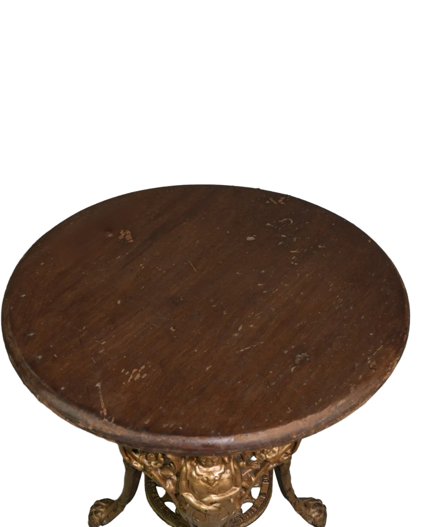 Antique English Pub Table with Gold Iron Base