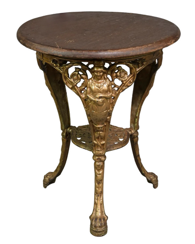 Antique English Pub Table with Gold Iron Base