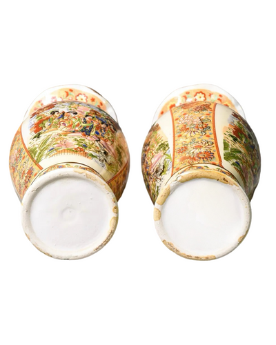 Pair of Satsuma Style Porcelain Vases with Raised Enamel