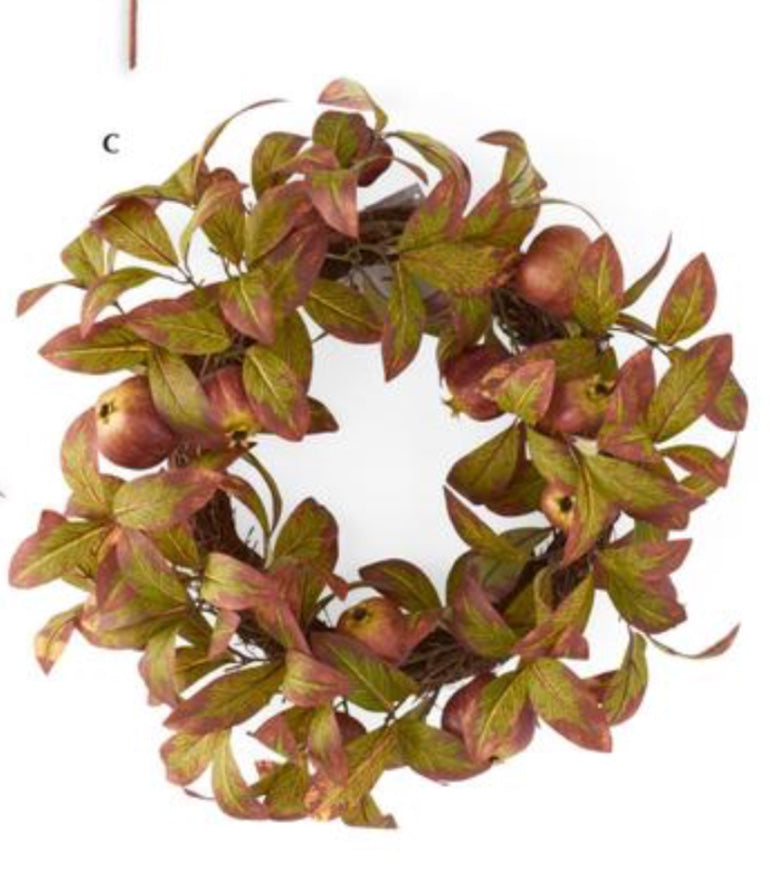 22" Burgundy & Green Pomegranate Wreath