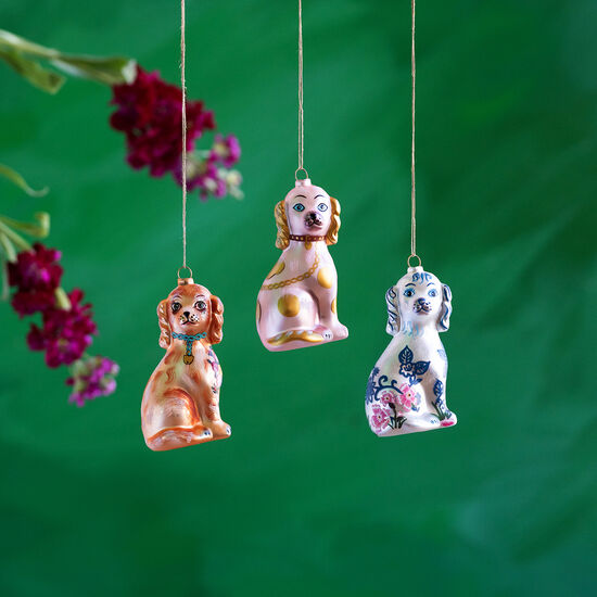 Floral Staffordshire Dog Ornament, 3 asstd