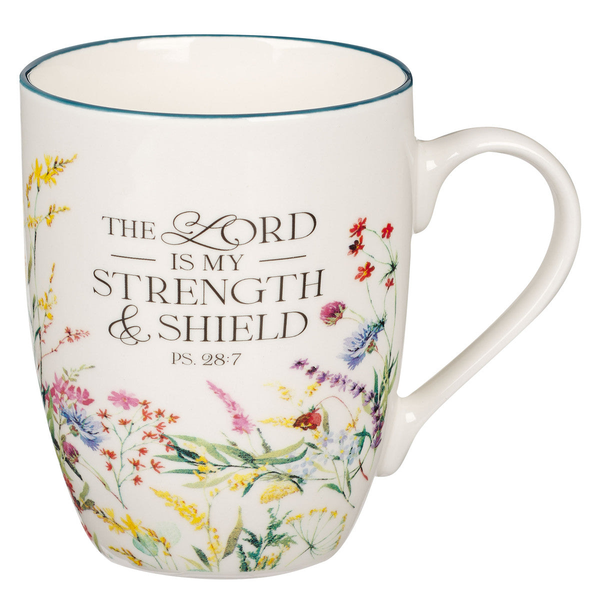 The Lord is My Strength Blue Floral Ceramic Coffee Mug - Psalm 28:7