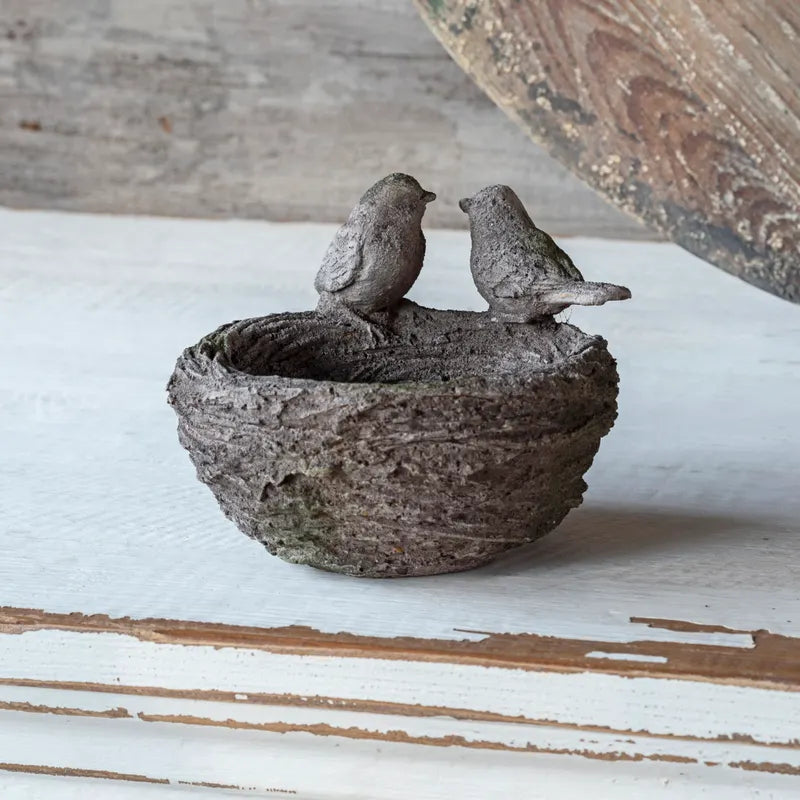 Cement Bird With Nest