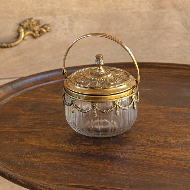 Antique Gold Vanity Jar with Handle