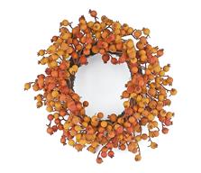 FLOCKED BERRY WREATH, 24", CINNAMON