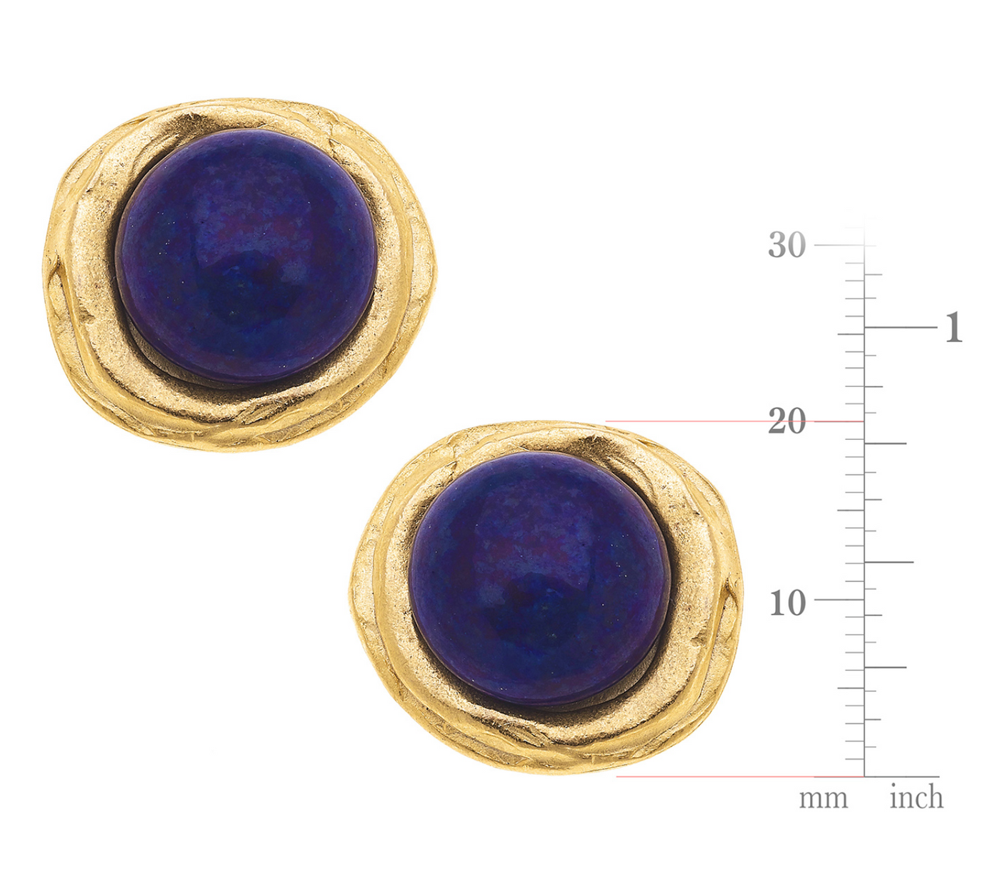 Handcast Gold with Genuine Lapis Pierced Earrings