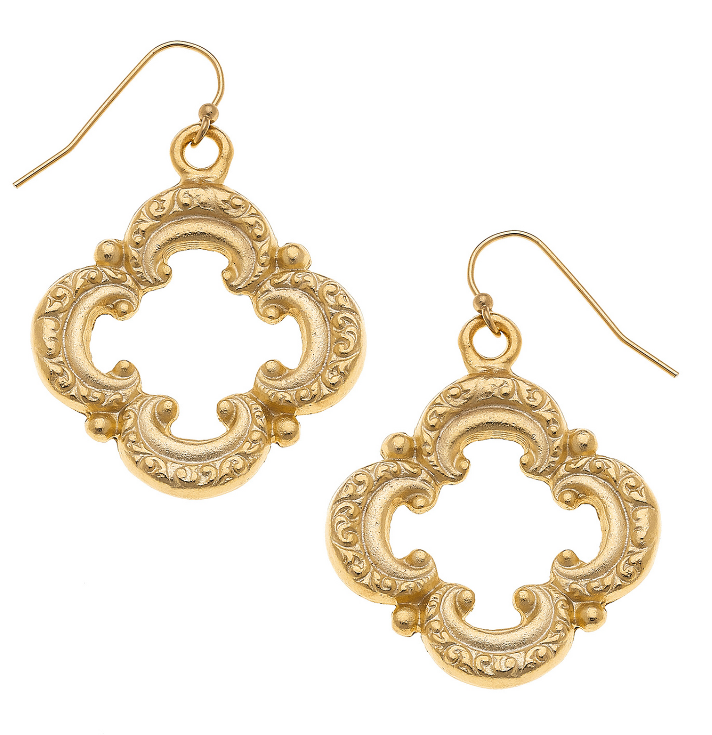 Handcast Gold Quatrefoil Earrings