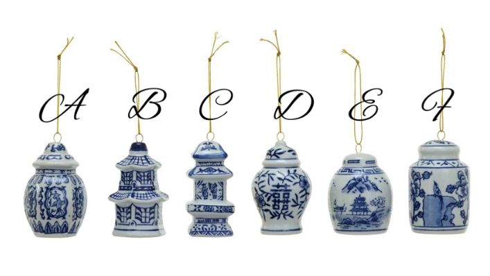 Stoneware Ginger Jar Ornament, Blue & White, 6 Styles