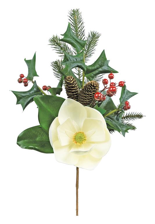 MAGNOLIA, HOLLY BERRY, PINECONE & FIR PICK, 19", NATURAL