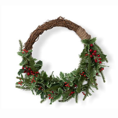 Christmas Cheer Holly and Pine Vine Wreath