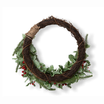 Christmas Cheer Holly and Pine Vine Wreath