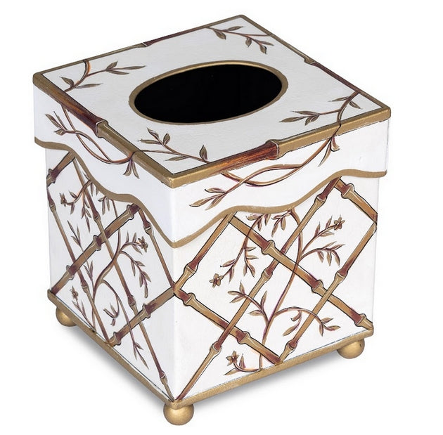 Fabulous Bamboo/Floral Tissue Holder (Ivory and Gold)