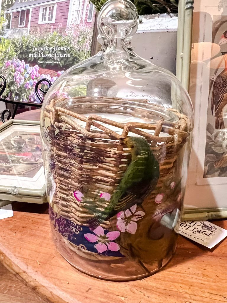 Glass Cloche w/ Birds & Flowers